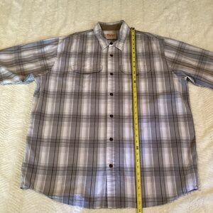 Vintage Wrangler Authentic XLT Cotton White Gray Plaid Button Front Short Sleeve